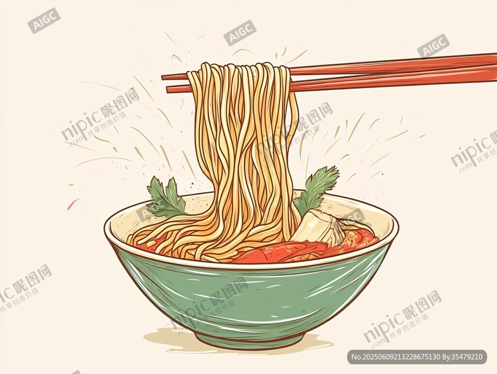 筷子夾起的美味面條