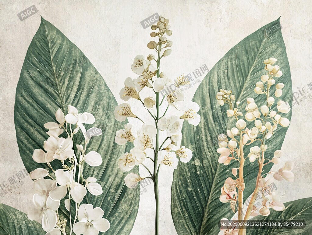 清新花卉綠葉裝飾畫