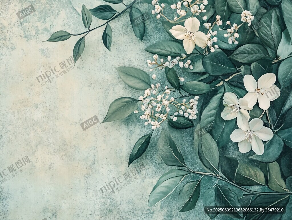 淡雅花卉綠葉背景圖