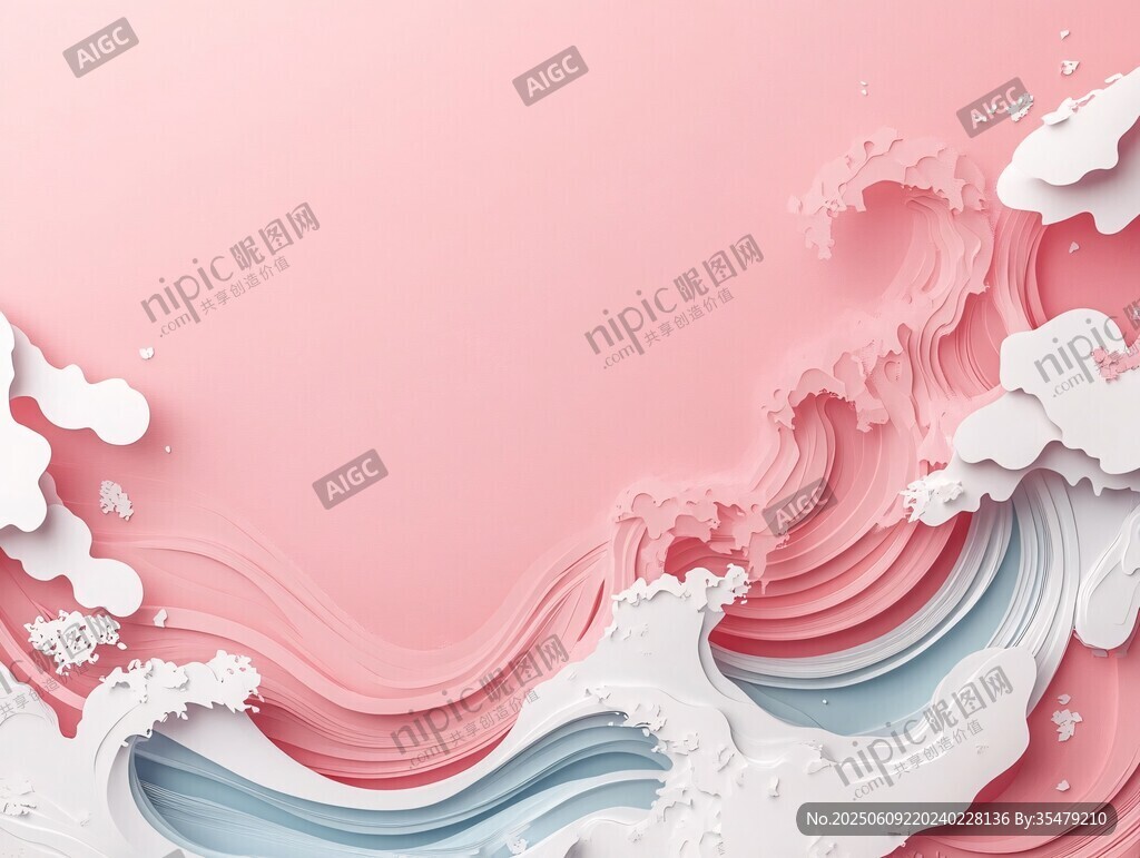 粉色紙藝風(fēng)海浪背景圖