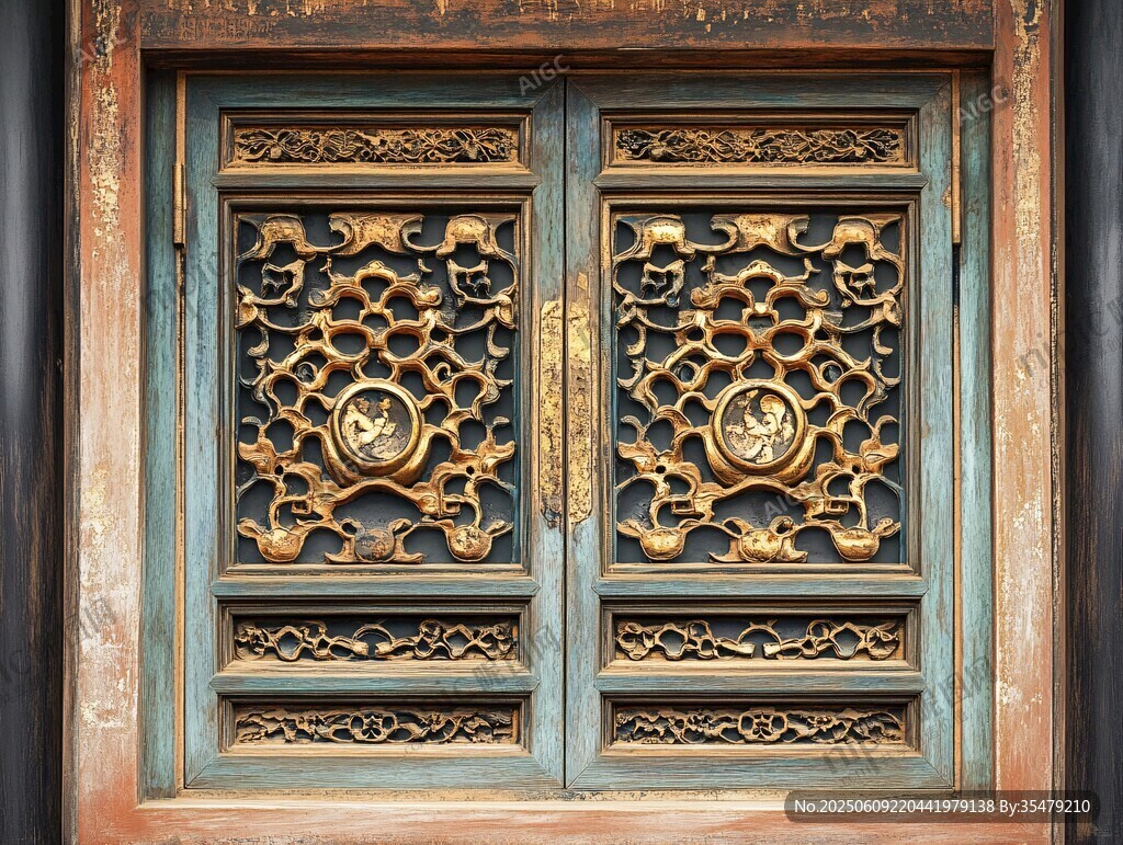 古舊雕花雙開(kāi)木門(mén)