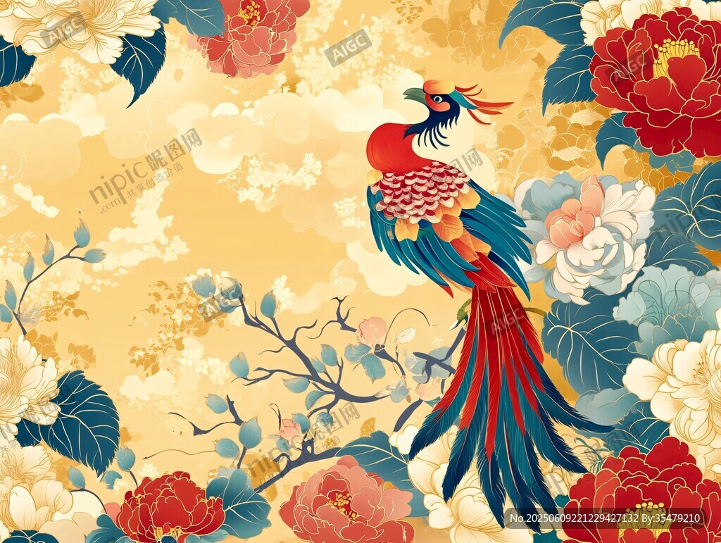 鳳凰棲于繁花間的祥瑞圖景