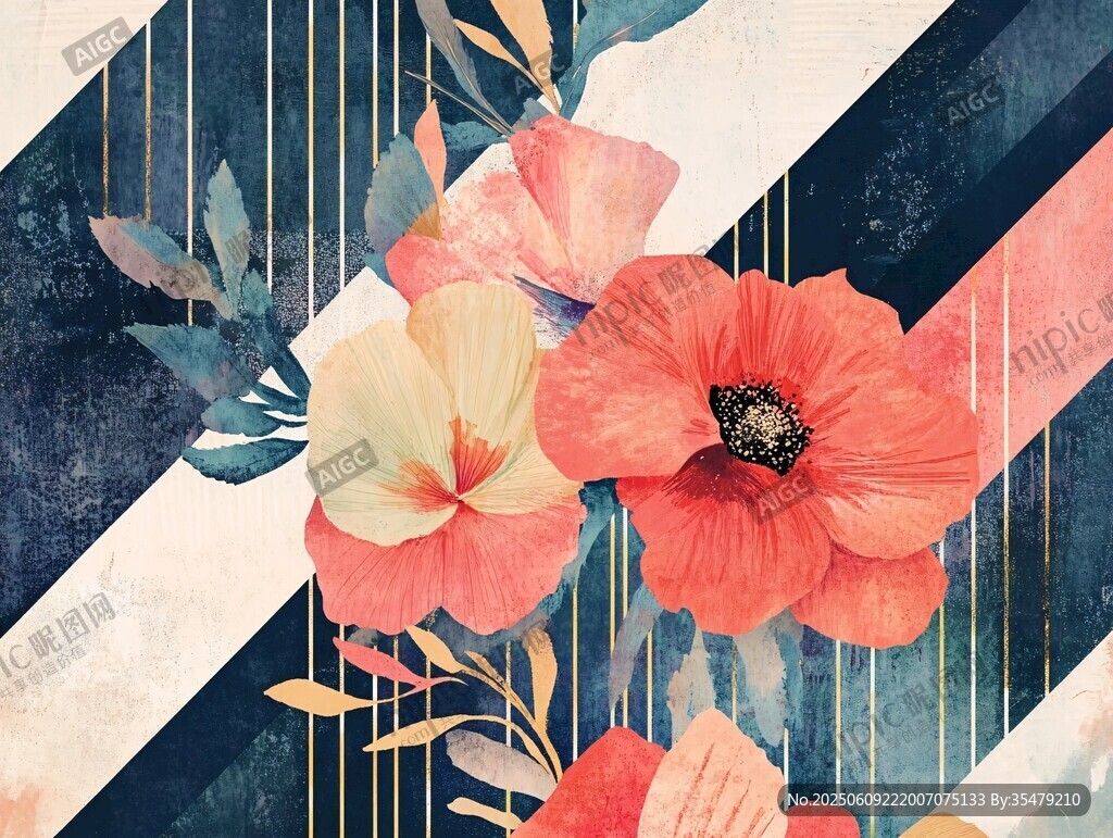 花卉條紋背景插畫(huà)圖案