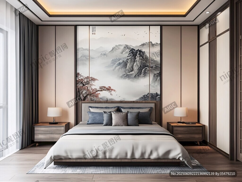 新中式雅致臥室室內(nèi)設(shè)計(jì)