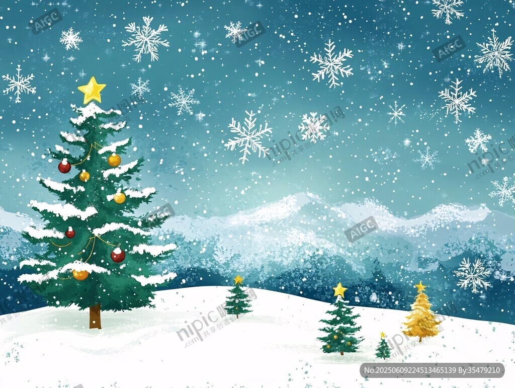 冬日雪景中的夢幻圣誕樹
