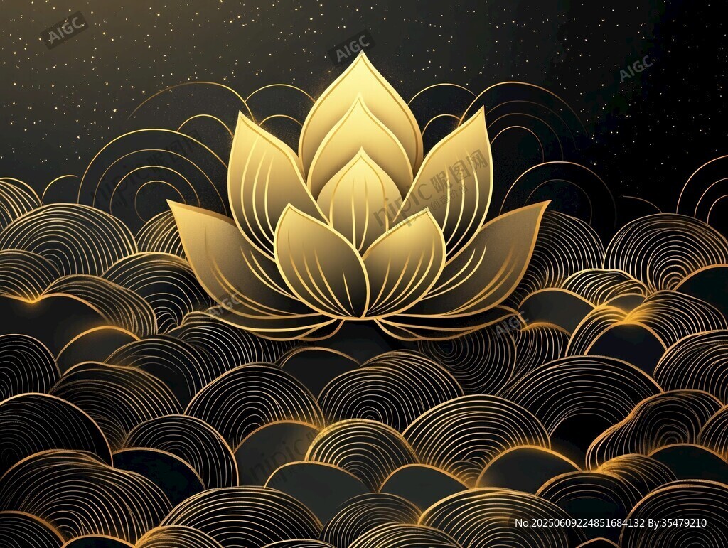 金色蓮花綻于波浪之上