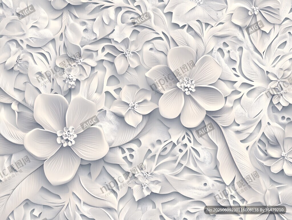 立體白色花卉紋理背景圖