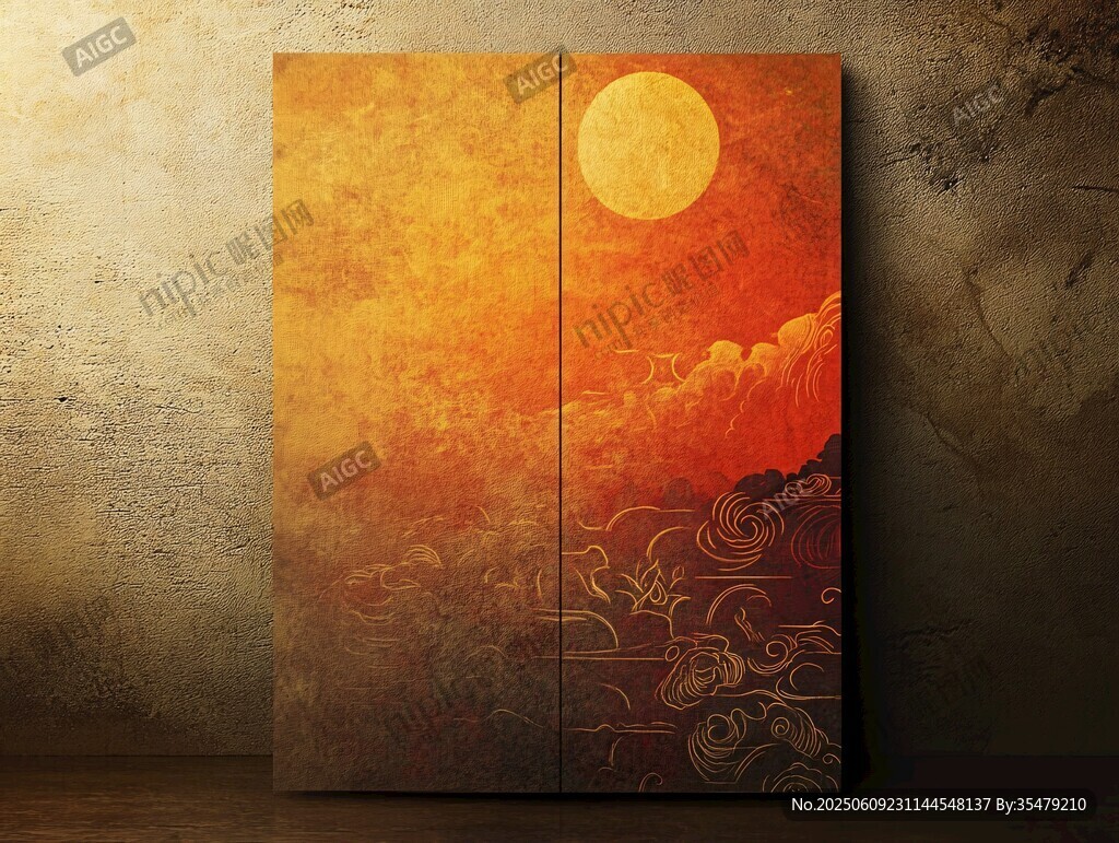 夕陽云紋雙幅藝術(shù)畫作