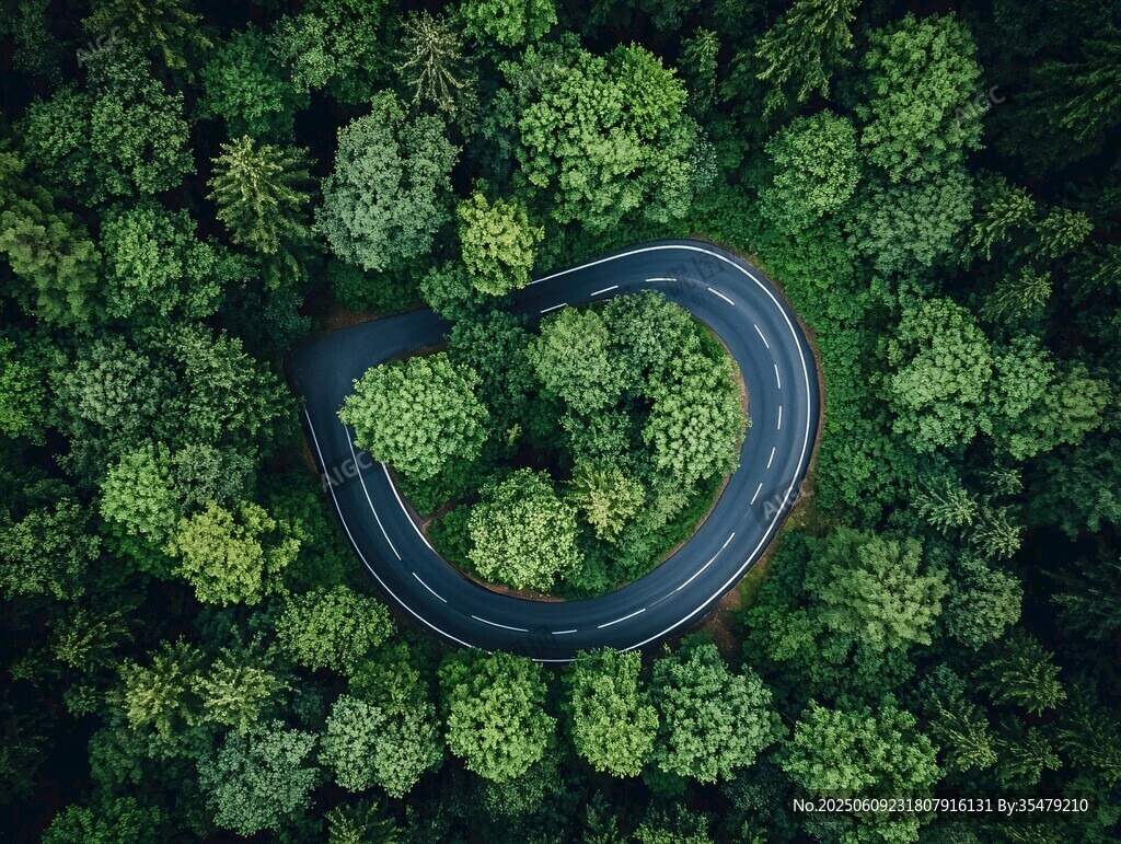 森林中蜿蜒的美麗公路