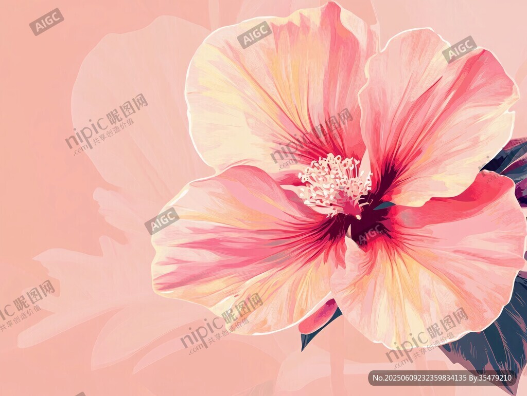 粉色嬌艷木槿花插畫