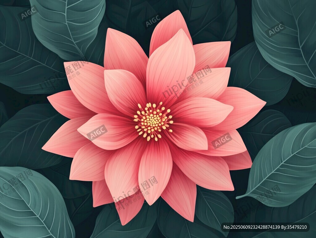 嬌艷粉色花朵與綠葉