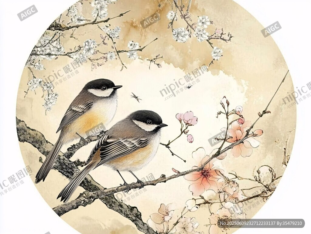雙鳥棲花圖