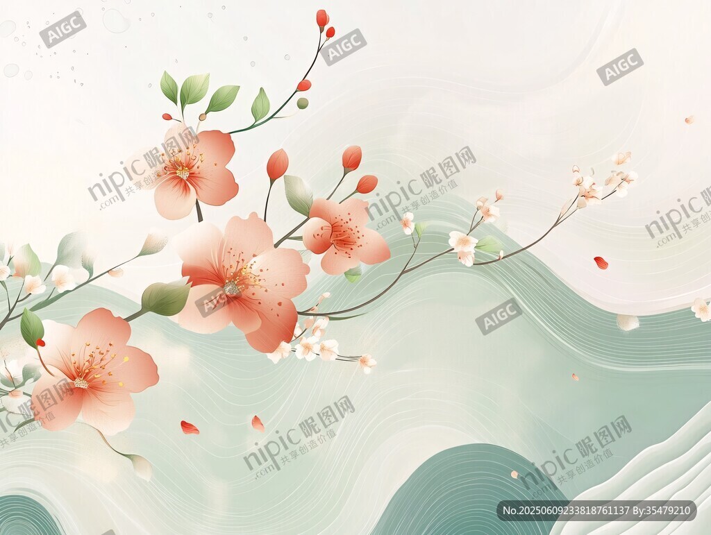 中式古風花卉山水意境圖