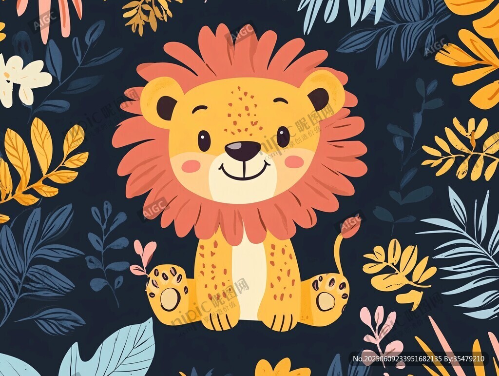 可愛小獅子置身花草間