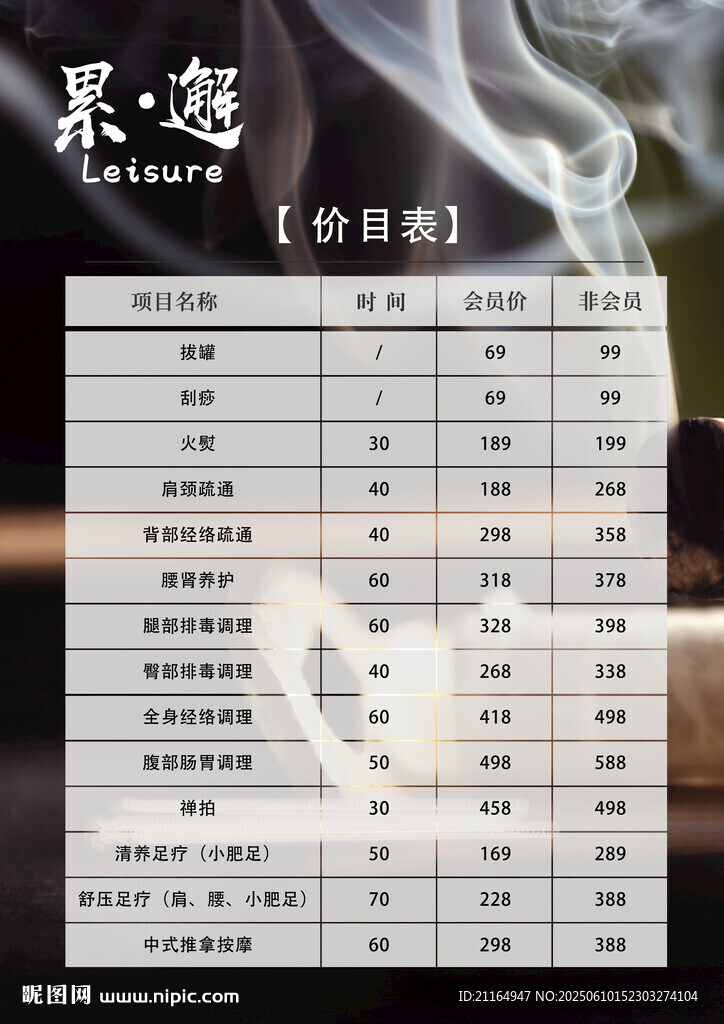 養生價目表