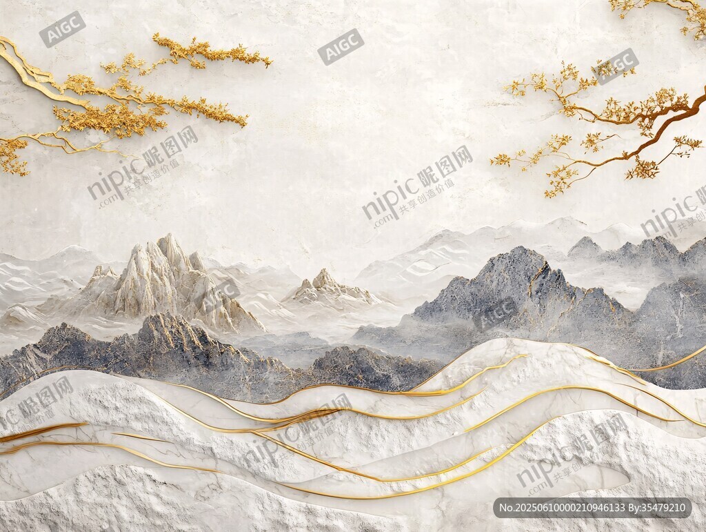 金枝山巒新中式山水背景