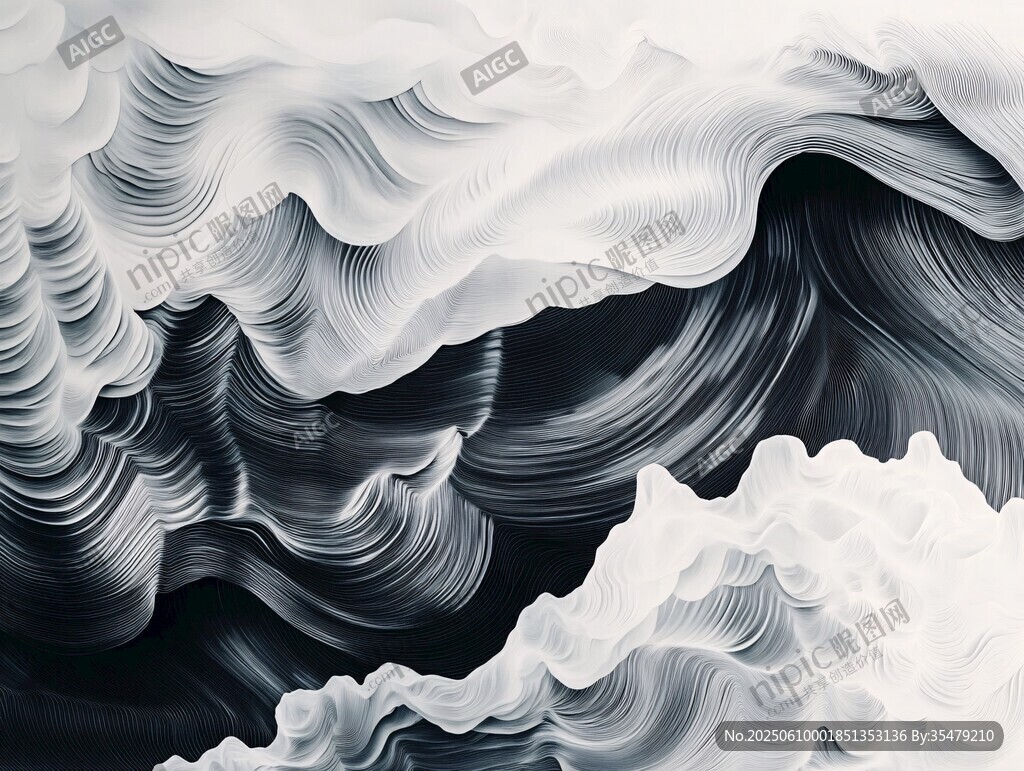 黑白水墨風(fēng)抽象波浪畫面