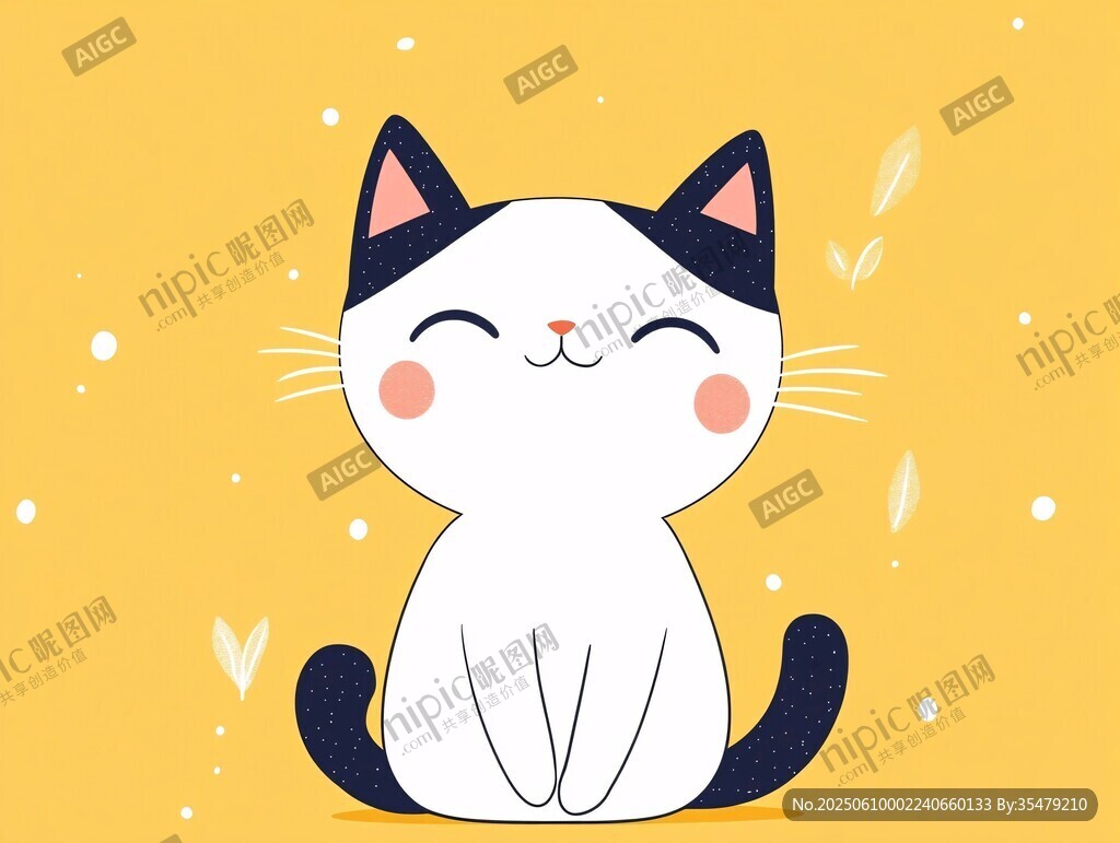 可愛貓咪坐于黃色背景中