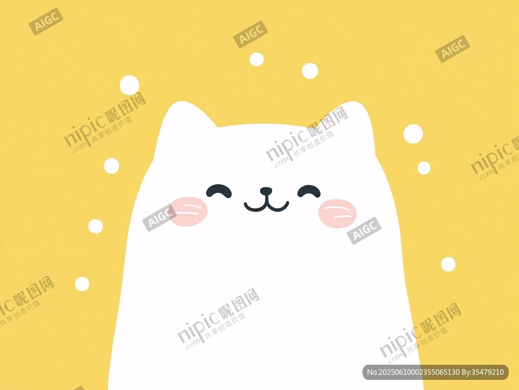 可愛白貓笑臉插畫