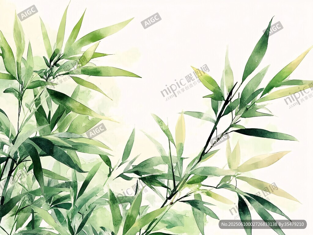 水彩繪就的清新綠竹