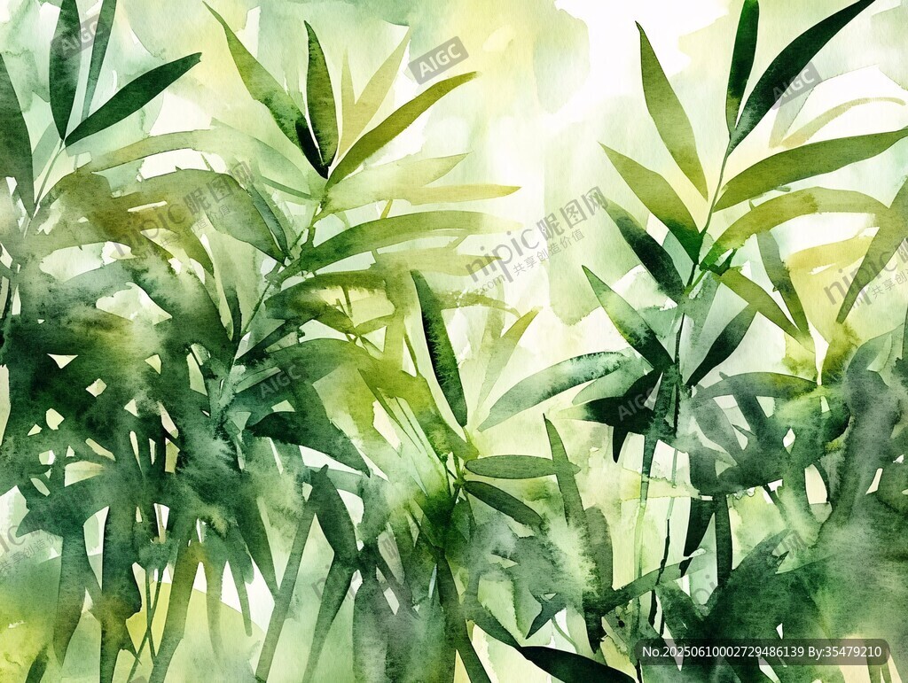 水彩繪就的清新竹林景致