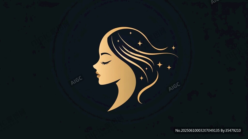 金色夢幻女性側(cè)臉輪廓圖