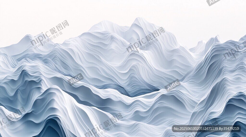 藍(lán)白立體波浪抽象藝術(shù)圖景