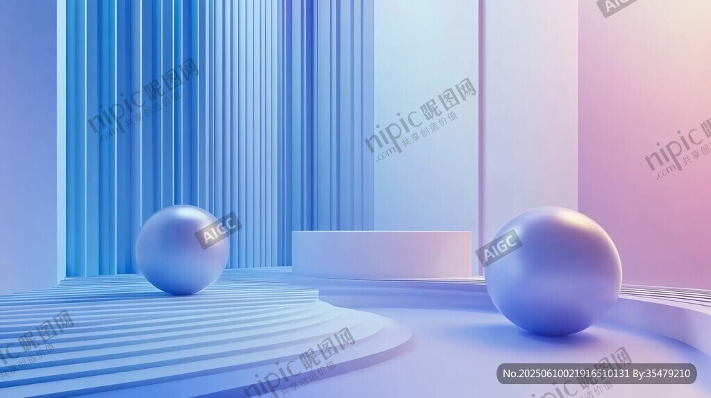 夢幻漸變空間中的金屬球體