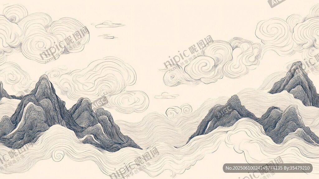 中式山水云紋古風(fēng)背景圖