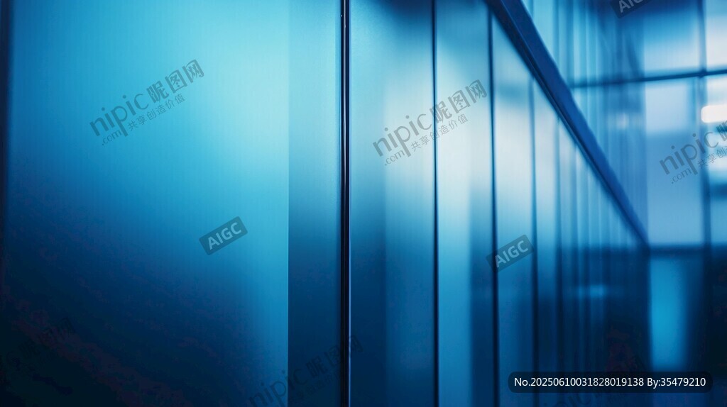 藍(lán)色光影下的現(xiàn)代建筑線條