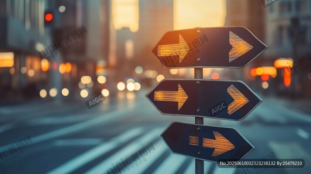 城市路口多向指示路標(biāo)