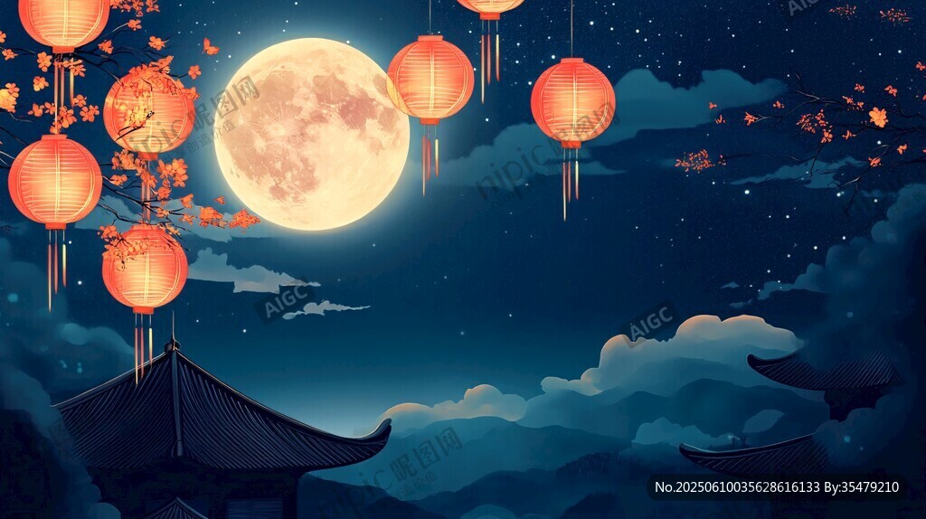 月夜燈籠下的中式浪漫