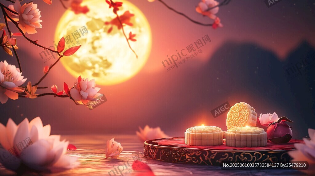 中秋月夜下的詩意團(tuán)圓場(chǎng)景