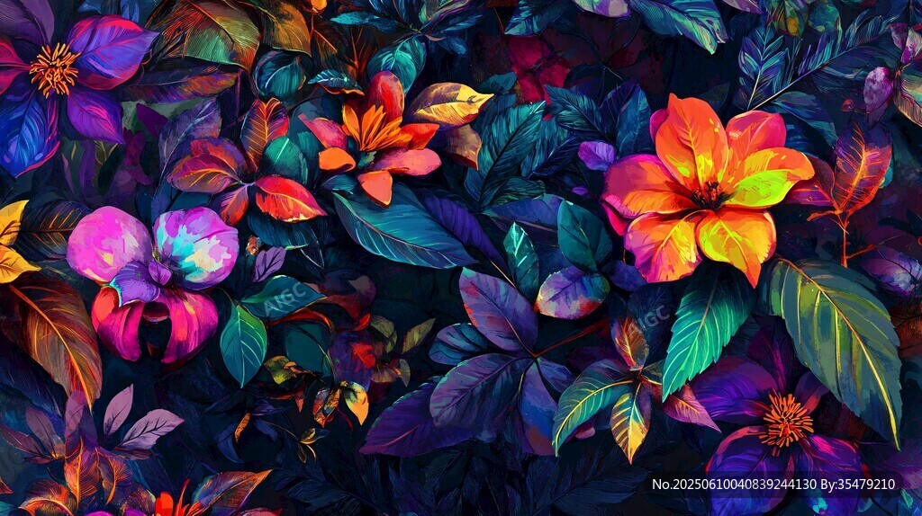 夢(mèng)幻多彩花卉植物圖案