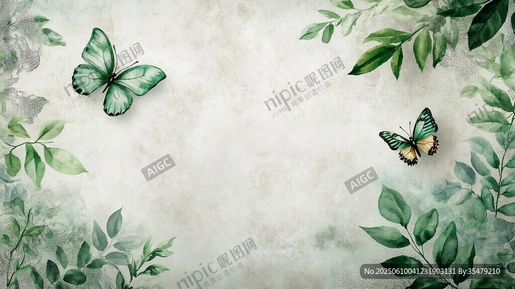 清新綠葉間的雙蝶飛舞