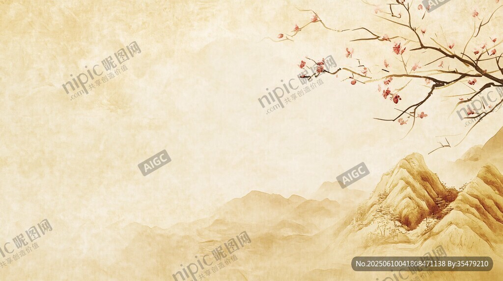 古風山水間的爛漫花枝