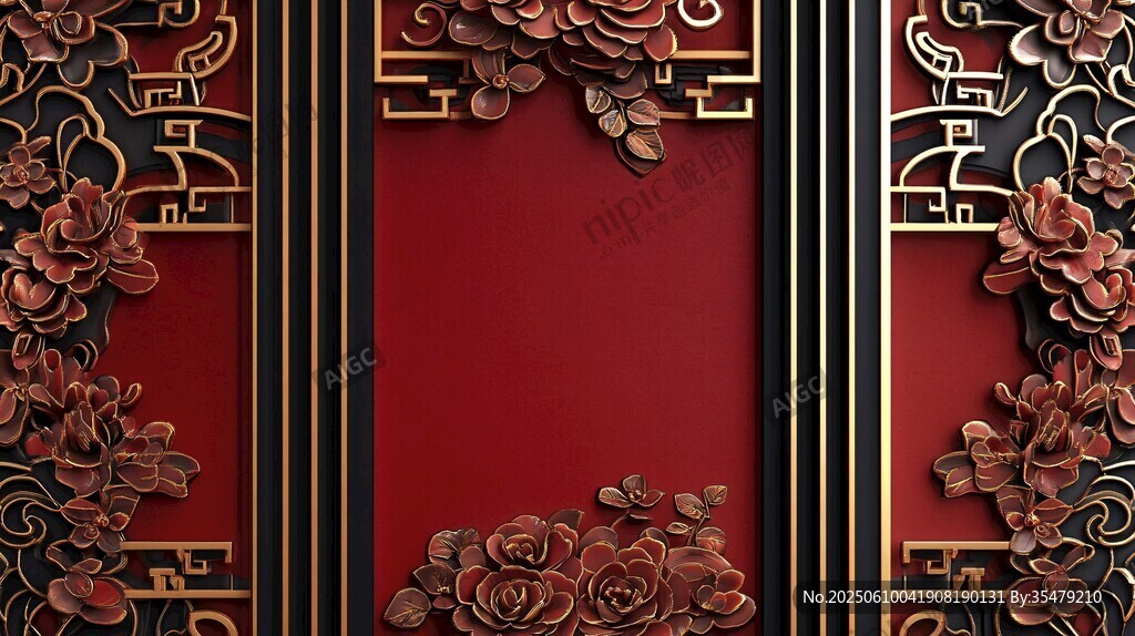 中式紅底雕花精致背景