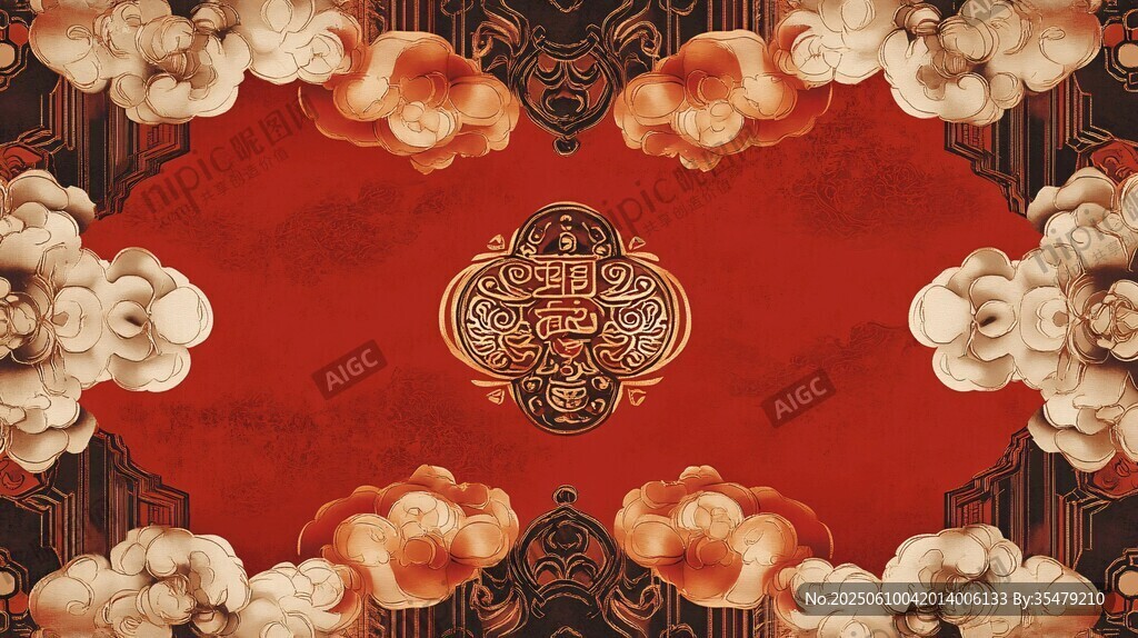 中式古典紅底花卉吉祥圖案