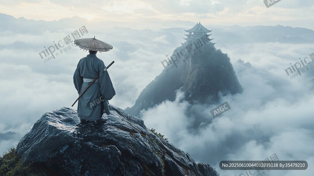 孤身俠客立峰觀云海