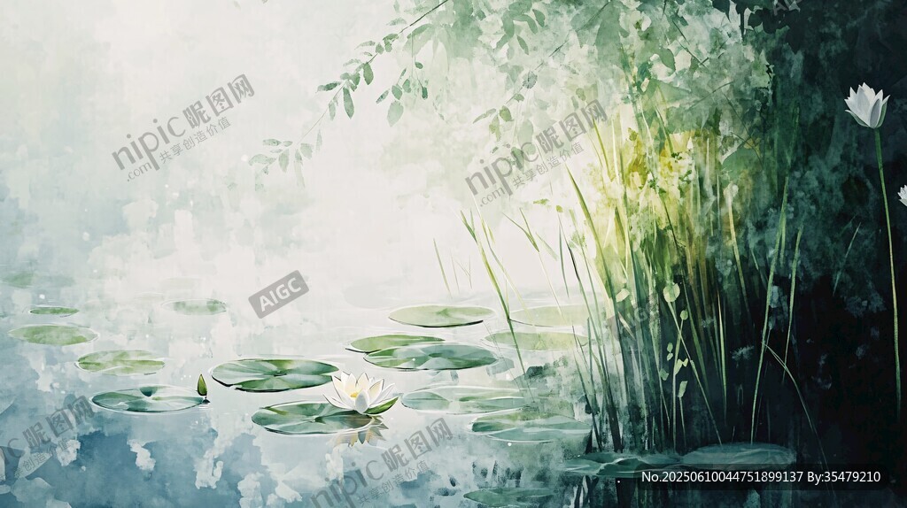 水墨荷塘詩(shī)意景致