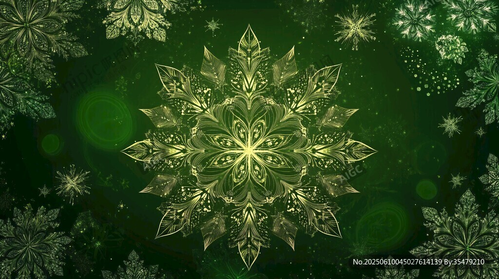 綠色夢幻雪花背景圖案