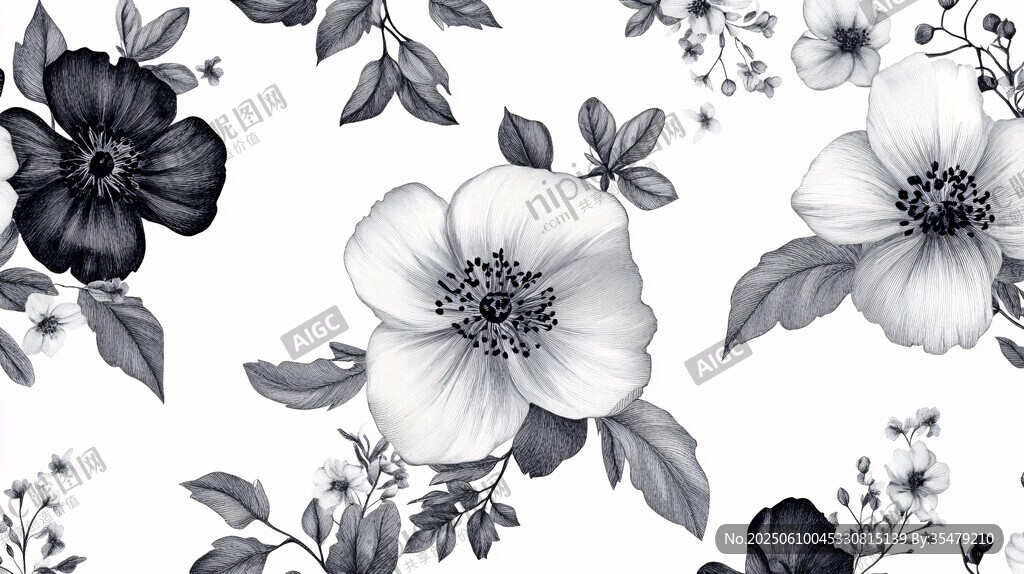 黑白花卉圖案設計