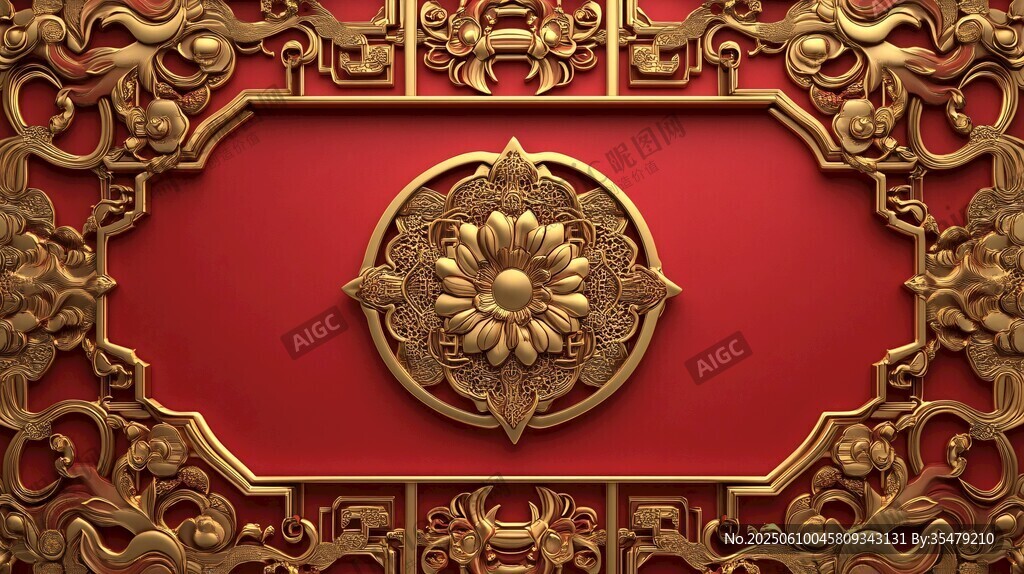 中式紅金奢華雕花裝飾背景