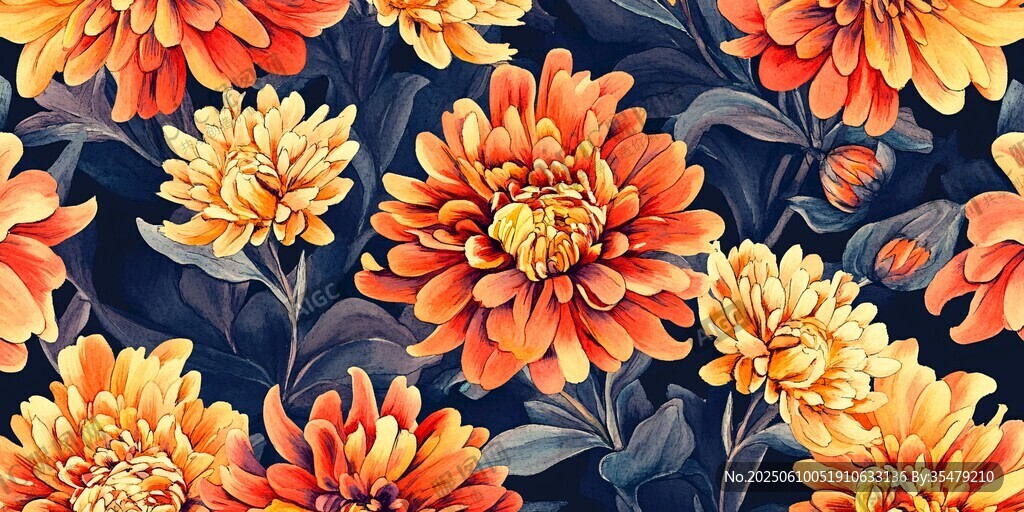 橙色菊花花卉圖案背景圖