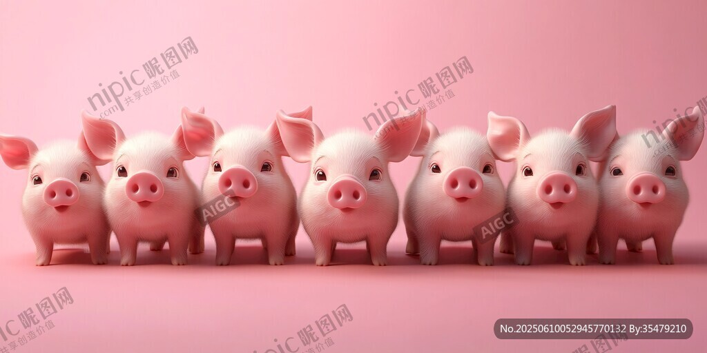 一排可愛小豬儲蓄罐