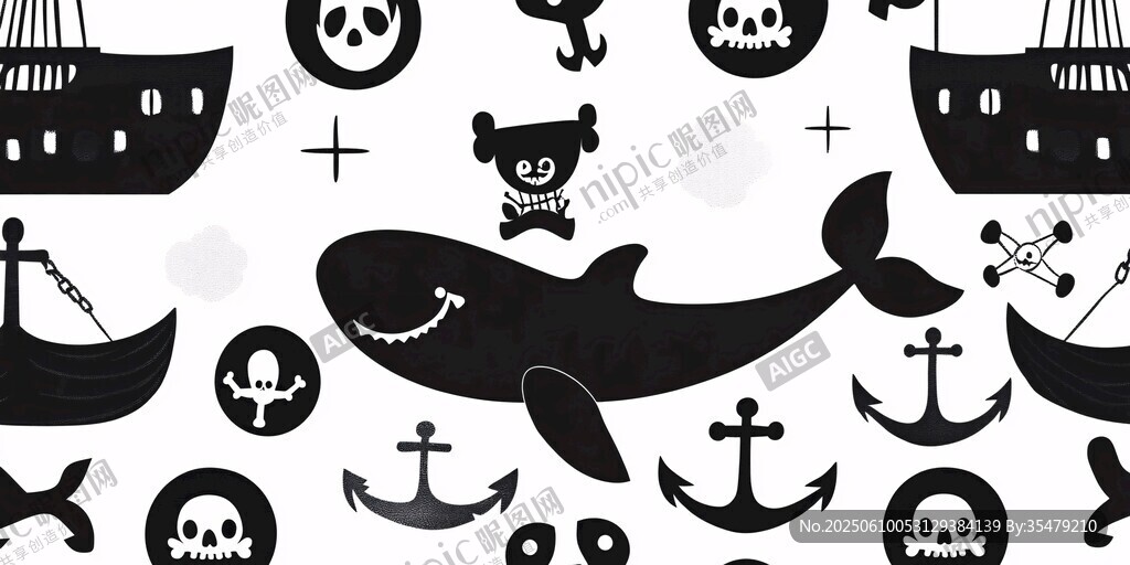 海盜主題黑白圖案元素