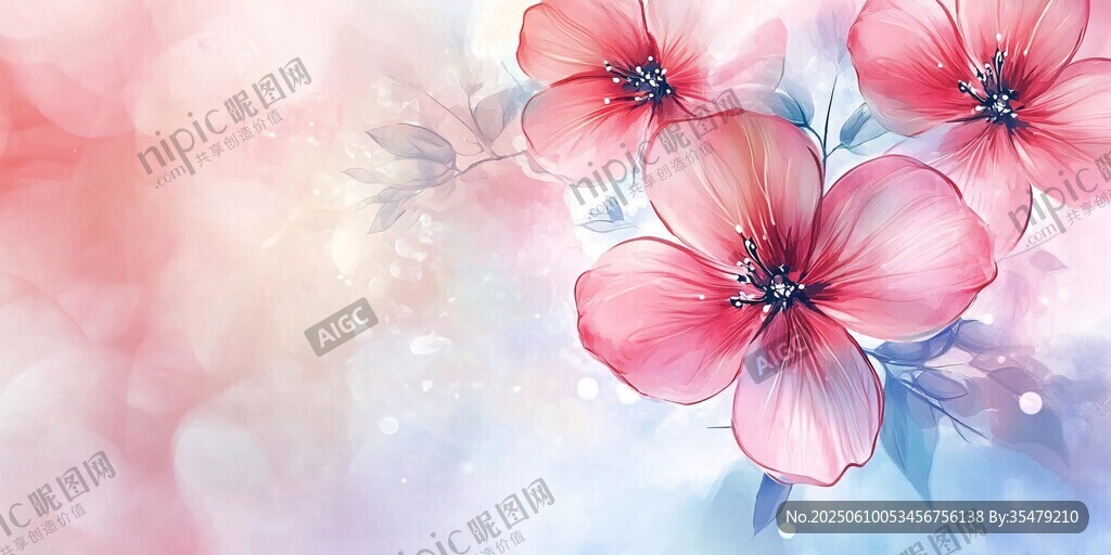 夢(mèng)幻粉色花卉水彩背景圖