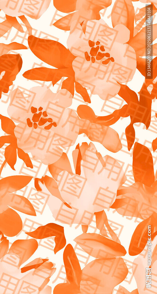 橙色花卉水彩圖案背景