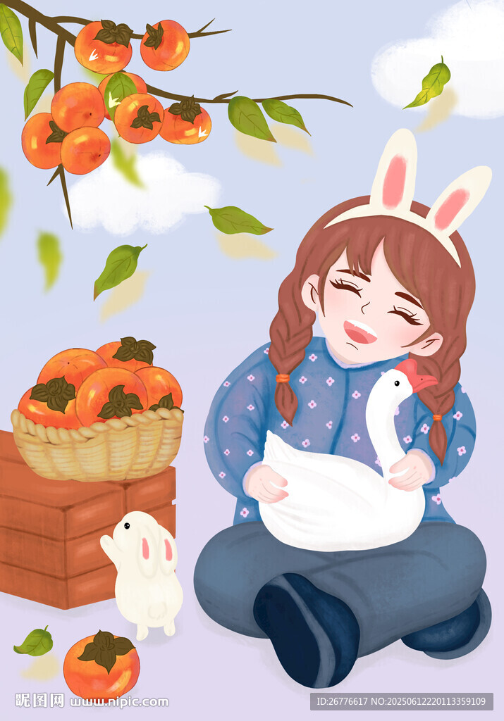 女孩與白兔的秋日溫馨時光