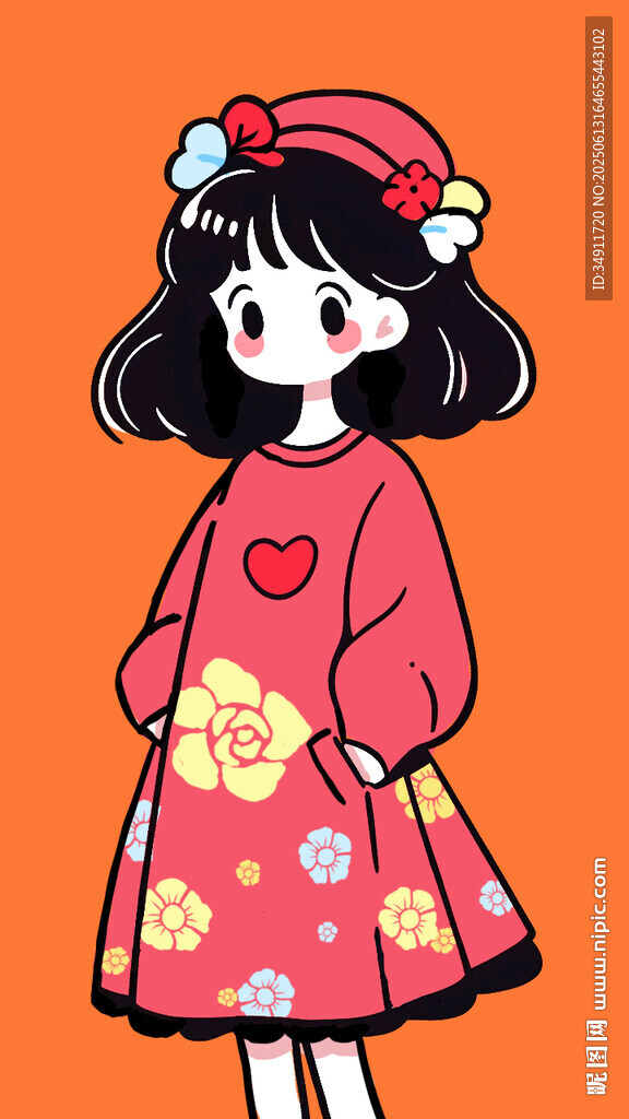 可愛紅衣女孩卡通形象